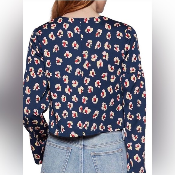 BCBG Navy Floral Tie Front Top - Picture 2 of 9
